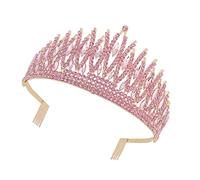 TOPPERFUN 1Pc Pink Rhinestone Wedding Tiara Crown Hair Accessory for Bride Elegant Durable Design for Weddings Proms Pageants and Birthdays