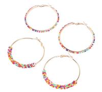 TOPPERFUN 2 Pairs Bohemian Colorful Beaded Open Circle Hoop Earrings for Women, Handmade Round Dangle Statement Earrings, Summer Fashion Jewelry Accessories