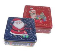 TOPPERFUN 2 Pcs Christmas Tinplate Boxes with Window, Rectangular Red and Snowman Cookie Tins for Biscuit and Candy Storage, Holiday Packaging Containers
