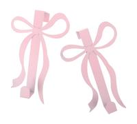 TOPPERFUN 2 Pcs Pink Metal Bow Wall Hooks, 7 Inch Decorative Bow Knot Over-The-Door Hooks for Coats, Hats, Towels, Bags - Suitable for 1.77 Inch Doors, Bathroom, Bedroom, Living Room Storage