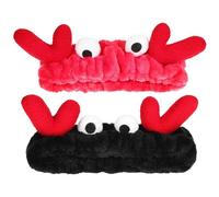 TOPPERFUN 2 Pcs Women’s Reindeer Antler Headbands with Eye Design, Makeup and Skincare Hair Bands for Face Washing and Spa, Crimson and Ebony Cosmetic Hair Accessories for Home Use