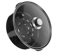 TOPPERFUN 24cm Enamel Cast Iron Grill Pan with Glass Lid, Induction Compatible Nonstick Roasting Pan for Sweet Potatoes, Meat and Vegetable Cooking, Everyday Kitchen Cookware