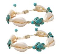 TOPPERFUN 2Pcs Adjustable Boho Shell and Sea Turtle Anklets Natural Braided Beach Bracelets for Women Summer Vacation Jewelry Versatile Handmade Accessories for Hawaii Parties