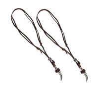 TOPPERFUN 2pcs Adjustable Tribal Wolf Teeth Necklace for Men with Leather Chain Zinc Alloy Pendant Unique Viking Style Animal Tooth Jewelry Comfortable Fit for Sensitive Skin