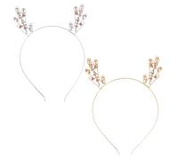 TOPPERFUN 2pcs Antler Headband Reindeer Hair Deer Horn Women Christmas Headbands Deer Antlers Holiday Christmas Headwear Decor Accessories Head Metal