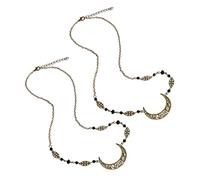 TOPPERFUN 2pcs Bohemian Head Chains Hollow Moon Pendant Crystal Decorative Hair Accessories for Women Girls Vintage Headpiece Jewelry Wedding Party Wear