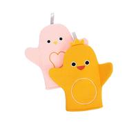 TOPPERFUN 2Pcs Cartoon Bathing Gloves for Adorable Dual Sided Exfoliating Mitts for Gentle Skin Massage and Deep Cleansing for Travel and Everyday Use Yellow Pink