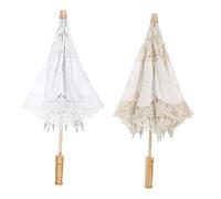 TOPPERFUN 2pcs Cotton Wedding Umbrella for Bride Lace Embroidery for Wedding Photography Props