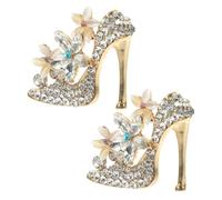 TOPPERFUN 2Pcs Crystal Flower Brooch Set Rhinestone High Heel Pin and Diamond Lapel Pin Scarf Clip for Women Fashion Costume Jewelry Accessories