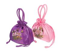 TOPPERFUN 2pcs Embroidered Drawstring Handbag for Women Lightweight Floral Ethnic Style Tote Pouch with Closure Money Bag for Daily Use and Wedding Jewelry Storage