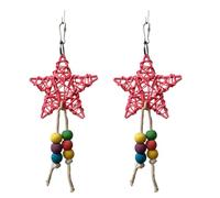 TOPPERFUN 2pcs Funny Parrot Chewing Ratten Star Plaything with Pendant Creative Design Rattan Solid Wood Metal Construction for Staying in The Cage Suitable for Parrots and Small Birds