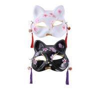 TOPPERFUN 2pcs Japanese Styled Cosplay Plastic Cat Shaped with Tassels and Bells Adjustable Band Assorted Color for Carnival Dance Party Props