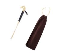 TOPPERFUN 2pcs Long Handle Shoehorn with Horse Head Tip Wood and Alloy Metal Shoe Lifter for Seniors Disabled Pregnant Women and Includes Flannel Bag Practical Shoe Remover