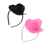 TOPPERFUN 2pcs Mini Cowboy Hat Headbands Lightweight Cowgirl Headband Accessories for Women Western Party Halloween Festival Celebration Headwear in Pink and Black