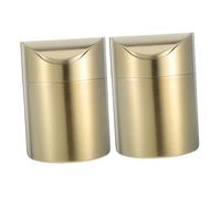 TOPPERFUN 2pcs Mini Desktop Trash Can with Swing Top Lid Compact Stainless Steel Waste Bin for Desk Countertop Garbage Container for Office Car Bathroom Bedroom Dual Use for Storage and