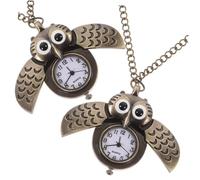 TOPPERFUN 2pcs Owl-Shaped Vintage Pocket Watch with Quartz Mechanism and Alloy Build Retro Pendant Watches for Women and Men Outdoor Activities