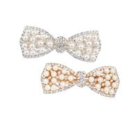 TOPPERFUN 2Pcs Pearl Bowknot Hair Clips for Women and Rhinestone Hairpins Elegant Silver and Gold Barrettes for Parties School Weddings and Daily Wear