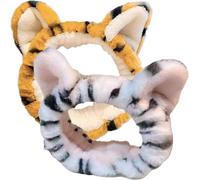 TOPPERFUN 2pcs Plush Ears Headbands Makeup Headband for Washing Face Cute Wide Elastic Hair Bands Adapt to More Head Types Friendly to Assorted Colour for Applying Masks