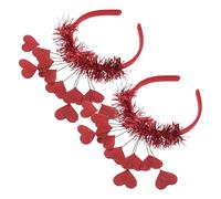 TOPPERFUN 2Pcs Red Heart Headbands for Valentine’s Day - Glittering Romantic Hair Accessories for Women, Party, Wedding and Birthday Celebration Headgear