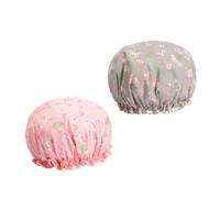 TOPPERFUN 2pcs Reusable Peva Shower Caps with Elastic Band Soft Lightweight Bathing Hats for Women Pink and Grey Flamingo Print One Fits Hair Types