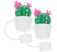 TOPPERFUN 2pcs Reusable Silicone Straw Cap Cute Cactus Design Straw Tip Covers Dust Resistant Drinking Protectors for Smoothies and Milkshakes