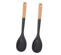 TOPPERFUN 2pcs Silicone Turner for Non Stick Pan Large Wooden Handle Cooking Spoon Heatproof Ergonomic Kitchen Utensil