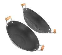 TOPPERFUN 2pcs Small Cooking Pots with Double Wooden Handles Scald Hot Pot for Household Use Flat Bottom Design for Even Heat Distribution and Easy Handling Random Color