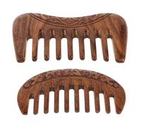 TOPPERFUN 2pcs Wooden Scalp Massager Comb Wide Tooth Detangling Combs for Thick Long Hair Gentle Deep Massage Round Square Shapes for Relaxing Scalp Care