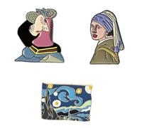 TOPPERFUN 3 Pcs Painting Brooch Set with Collar Corsage and Skirt Lapel Pins, Enamel Art Brooches Inspired by Famous Paintings, Suitable for Clothing Accessories and Use Random Style