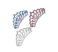 TOPPERFUN 3pcs Crown Combs Elegant Rhinestone Tiara Hair Accessories for Birthday Party Prom Photo Show in Silver White Pink and Blue