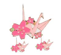TOPPERFUN 3pcs Cute Cherry Blossom Origami Crane Brooches Cartoon Animal Badge Metal Dripping Oil Pin for Women Unique Suit Accessory Decorative Enamel Pins