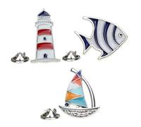 TOPPERFUN 3pcs Decorative Brooch Pin Breastpin Brooch Navy Style Alloy Multi-purpose Jewelry for Ladies and Party Accessories Featuring Tropical Fish Sailboat Lighthouse Shapes