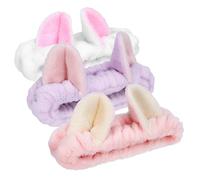 TOPPERFUN 3pcs Elastic Spa Headband with Cute Animal Ears Velvet Hair Bands for Face Washing Makeup Skincare and Sports Stretchy Secure Fit for Women Light Pink White Purple