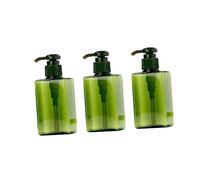 TOPPERFUN 3pcs Green Square Press Shampoo Bottle Refillable Plastic Liquid Dispenser for Shower Gel Lotion Travel-friendly Compact Design with Hand Pump