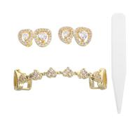 TOPPERFUN 3pcs Halloween Tooth Grills for Women Comfortable Fit Hollow Fang with Heart-shaped Zirconia Decoration Stylish Mouth Grill Costume Jewelry for Hip Hop Parties