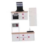 TOPPERFUN 3pcs Miniature Dollhouse Kitchen Realistic European Style Fridge Cabinet Stove Accessories for Pretend Play
