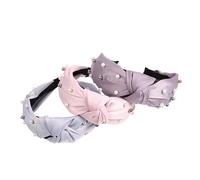 TOPPERFUN 3pcs Pearl Headbands Set for Women Soft Knotted Hair Accessories Pearl Blue Khaki Non Slip Fabric for Daily Wear Workouts Parties