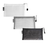 TOPPERFUN 3pcs Portable Nylon Mesh Pencil Bag Set Large Capacity Zippered Pen Case Organizer for Desk Drawer and Backpacks, Simple and Generous Style for Adults and Artists