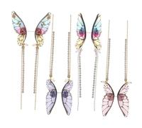 TOPPERFUN 4 Pairs Dangle Butterfly Earrings for Women Elegant Tassel Jewelry Lightweight Comfortable for Weddings Birthdays and Festivals Stunning Fairy Design Rainbow Pink
