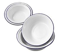 TOPPERFUN 4 Pcs Enamel Bowls with Rim Unbreakable Lightweight Round Mixing and Serving Bowls for Kitchen Camping Picnics Easy to Clean Design