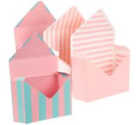 TOPPERFUN 4 Pieces Floral Bouquet Envelope Boxes Set, Creative Foldable Paper Flower Packaging with Pink Blue Striped and Pink Vertical Stripe Designs, Suitable for Wedding, Birthday,