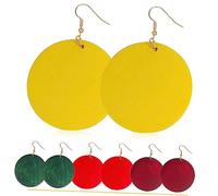 TOPPERFUN 4Pair Wooden Hook Earrings for Women Vintage Bohemian Big Round Circle Dangle Drop Earrings Valentine Day Birthdays and More