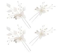 TOPPERFUN 4Pcs Bridal Hair Accessories Set Handmade Imitation Pearl Leaf U-Shaped Wedding Hair Pins for Bride Floral Decorative Hairpieces for Updo Styles and Wedding