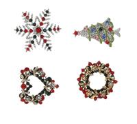 TOPPERFUN 4pcs Christmas Brooch Decorative Christmas Brooch Alloy Decorative Accessory for Celebrations and Daily Wearing for Families and Students Snowflake Heart round Ring