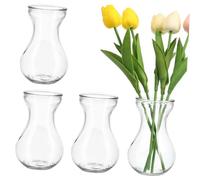 TOPPERFUN 4pcs Clear Small Glass Hyacinth Vases for Hydroponic Growing and Home Decoration Simple Transparent Bud Containers for Fresh Dried Flowers Office and Garden Centerpieces