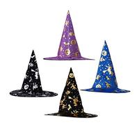 TOPPERFUN 4Pcs Halloween Witch Hats Lightweight Cosplay Costume Accessories Purple Royal Blue Gold and Silver for Festive Parties and Events