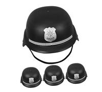 TOPPERFUN 4pcs Helmet with Policeman Badge Black Bobby Hats for Halloween Cosplay Pretend Play Party Stage Performance Role-playing Fun