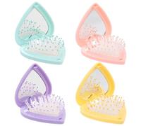 TOPPERFUN 4pcs Massage Comb Heart Shape Foldable Portable Mirror Comb Scalp Massager Travel for Girls Cute Pink Blue Purple Yellow