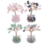 TOPPERFUN 4PCS Mini Crystal Wealth Trees with Gemstone Chips Compact Decorative Bonsai Ornaments for Desk and Home Space-saving Feng Shui Money Tree Figurines for Luck and Prosperity