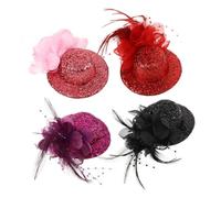 TOPPERFUN 4pcs Mini Fascinator Hair Clips with Veil Top Hat Design Glitter Woolen Material Retro Steampunk Hairpin for Womens Costume Parties Cosplay Weddings and Photography Accessories